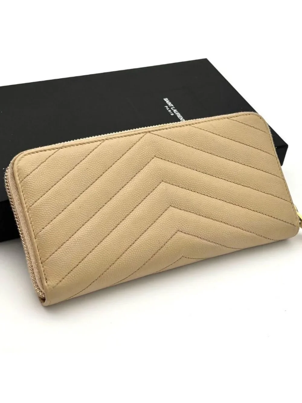 ★SOLD★ Saint Laurent Zip Around Wallet Stitch Beige Leather - Picture 2 of 10